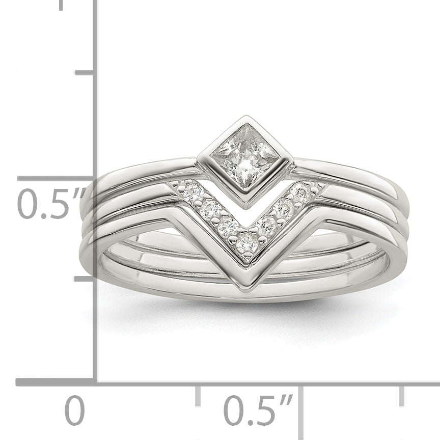 Sterlingsilber Poliert Quadratisch Zirkonia 3 Ring Set