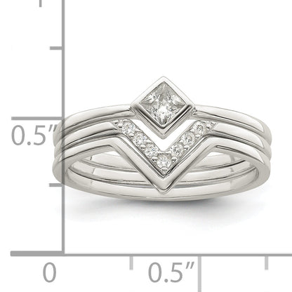 Sterlingsilber Poliert Quadratisch Zirkonia 3 Ring Set