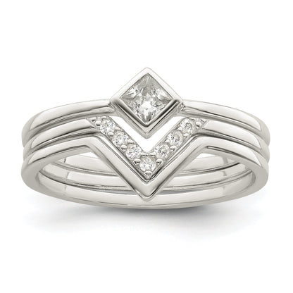 Sterlingsilber Poliert Quadratisch Zirkonia 3 Ring Set