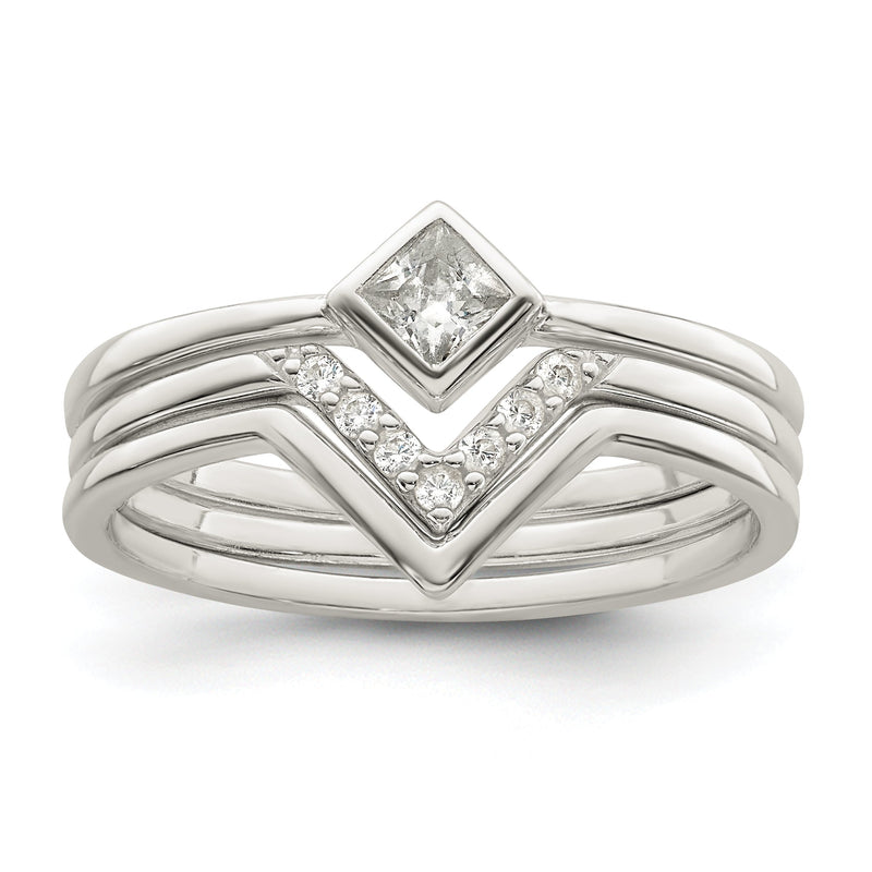 Sterlingsilber Poliert Quadratisch Zirkonia 3 Ring Set
