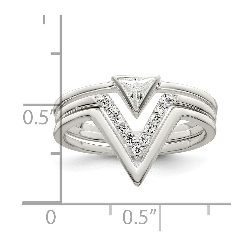 Sterlingsilber Poliert Dreieck Zirkonia 3 Ring Set