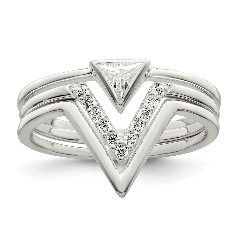 Sterlingsilber Poliert Dreieck Zirkonia 3 Ring Set