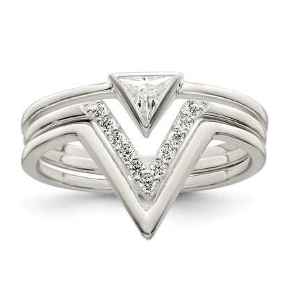 Sterlingsilber Poliert Dreieck Zirkonia 3 Ring Set