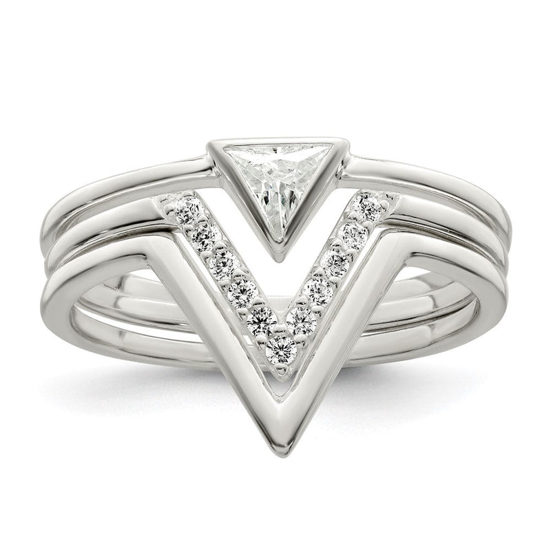 Sterlingsilber Poliert Dreieck Zirkonia 3 Ring Set