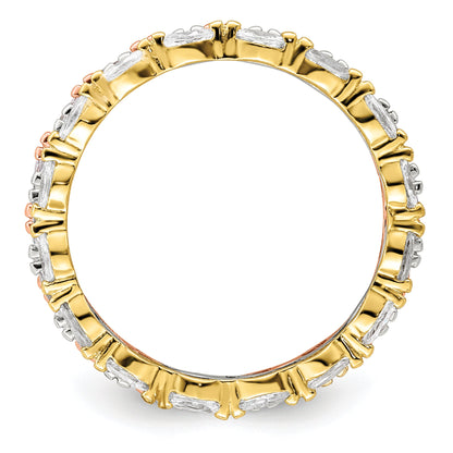 Sterlingsilber Rose & Goldfarben Marquise Zirkonia Memoire 3 Ring Set