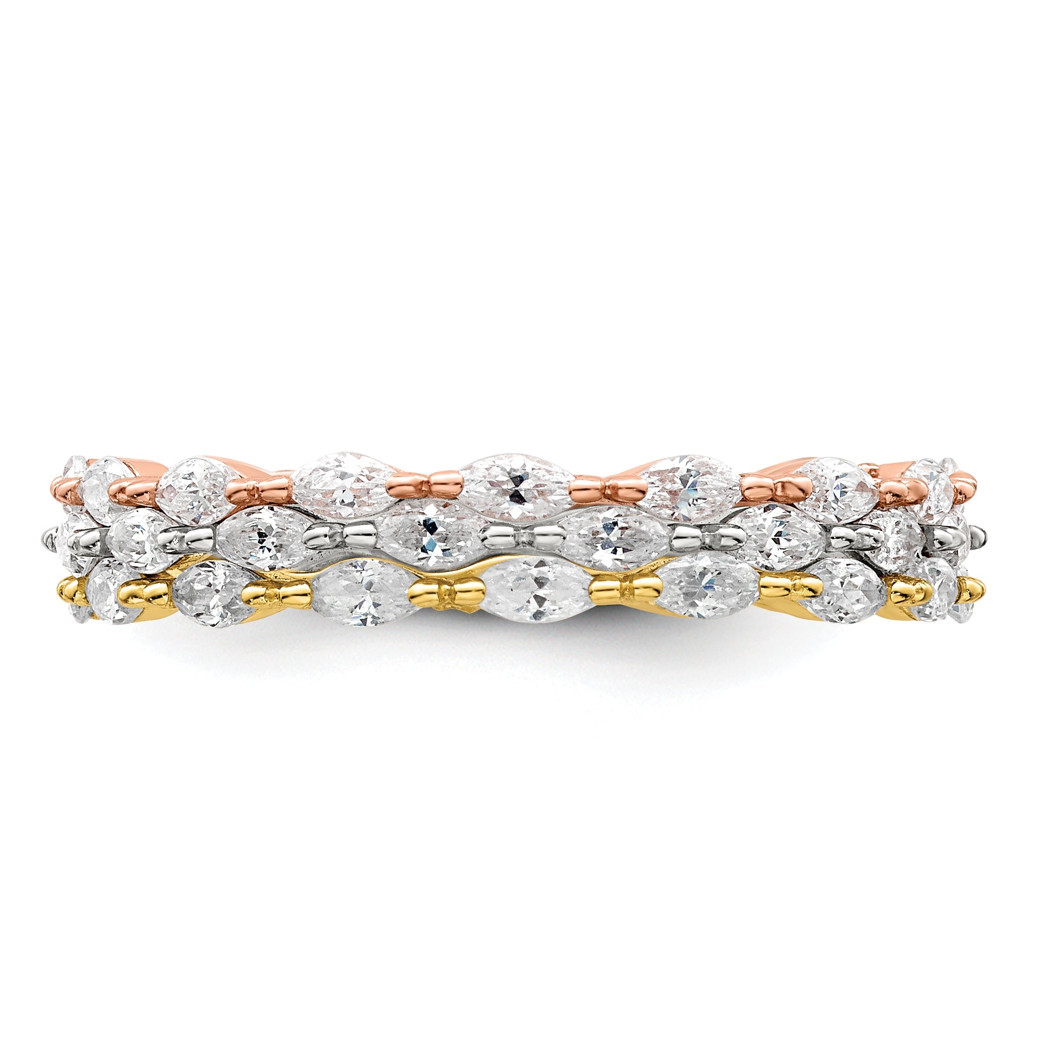 Sterlingsilber Rose & Goldfarben Marquise Zirkonia Memoire 3 Ring Set