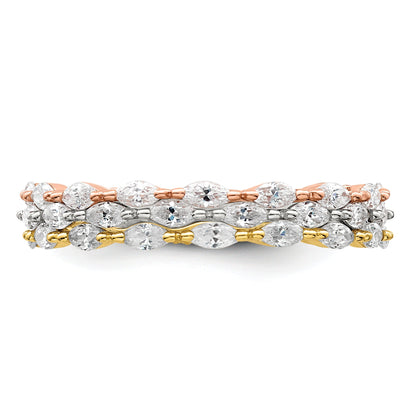 Sterlingsilber Rose & Goldfarben Marquise Zirkonia Memoire 3 Ring Set