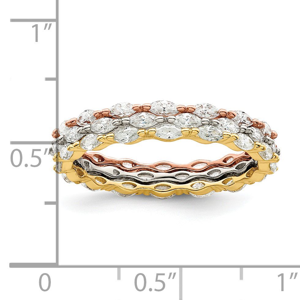 Sterlingsilber Rose & Goldfarben Marquise Zirkonia Memoire 3 Ring Set