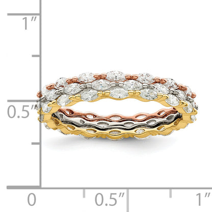 Sterlingsilber Rose & Goldfarben Marquise Zirkonia Memoire 3 Ring Set