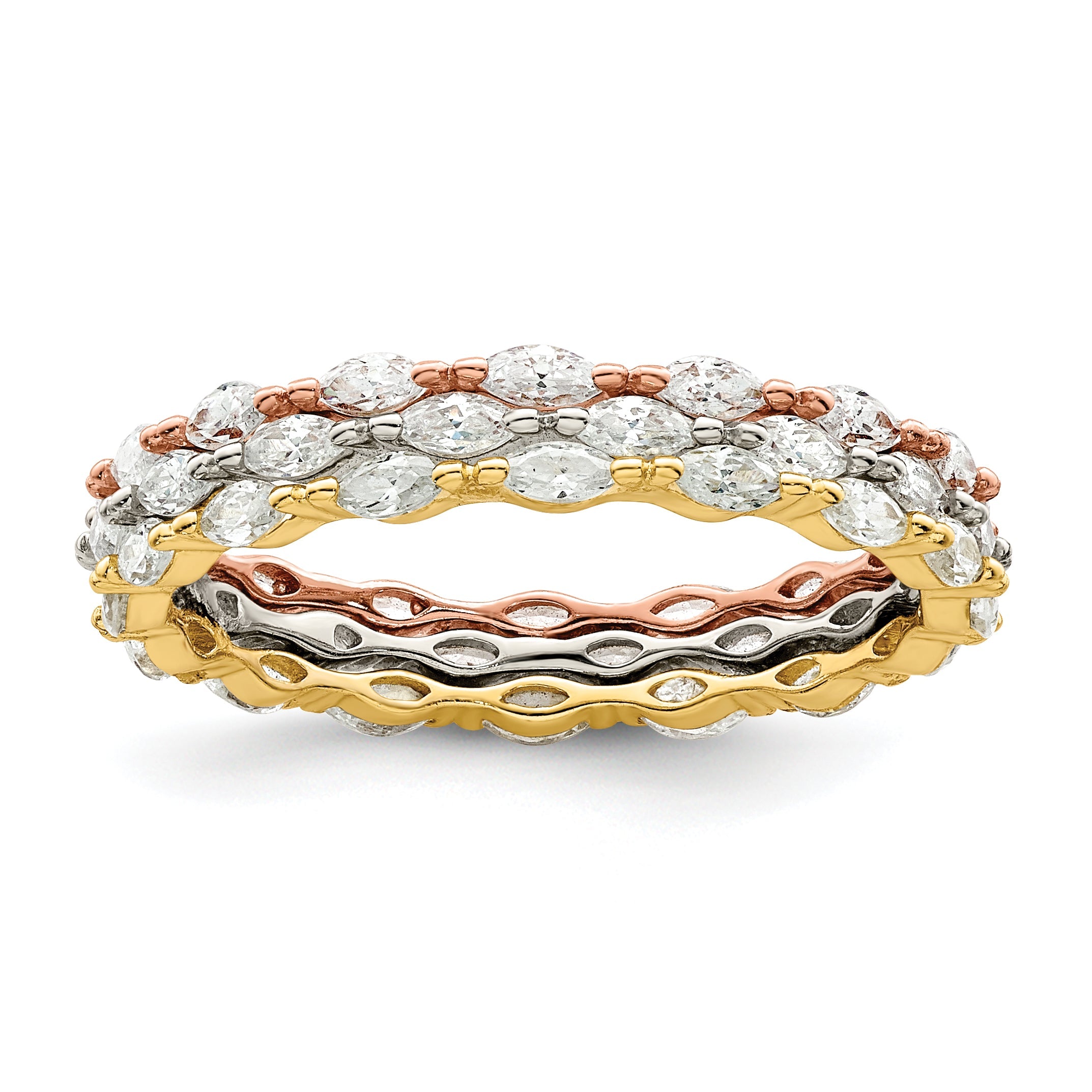 Sterlingsilber Rose & Goldfarben Marquise Zirkonia Memoire 3 Ring Set