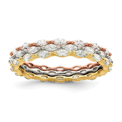Sterlingsilber Rose & Goldfarben Marquise Zirkonia Memoire 3 Ring Set