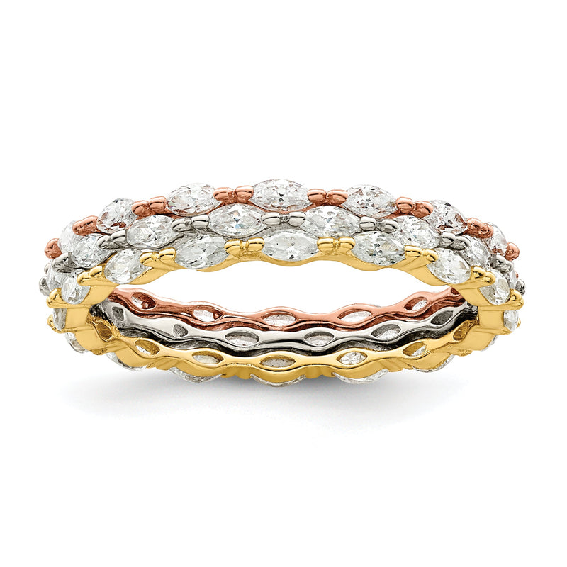 Sterlingsilber Rose & Goldfarben Marquise Zirkonia Memoire 3 Ring Set