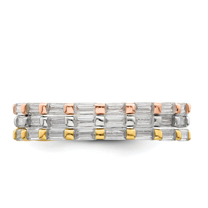 Sterlingsilber Rose & Goldfarben Baguette Zirkonia Memoire 3 Ring Set