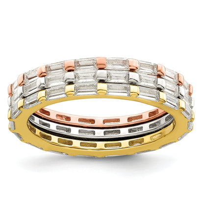 Sterlingsilber Rose & Goldfarben Baguette Zirkonia Memoire 3 Ring Set