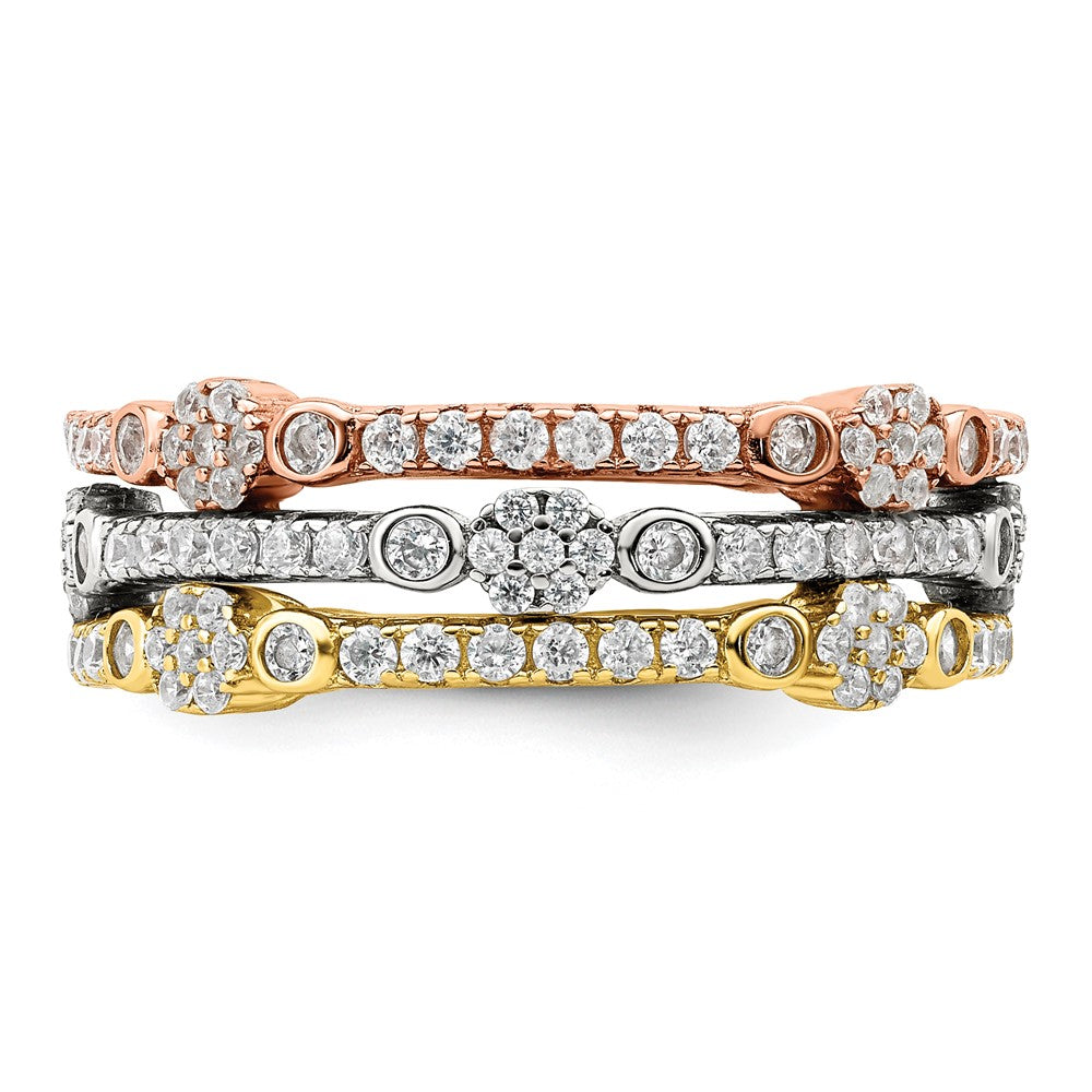 Sterlingsilber Rose & Goldfarben Memoire Zirkonia 3 Ring Set