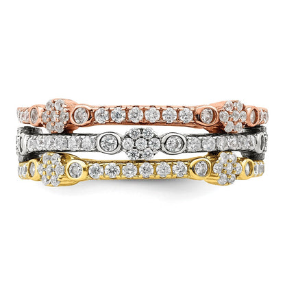 Sterlingsilber Rose & Goldfarben Memoire Zirkonia 3 Ring Set