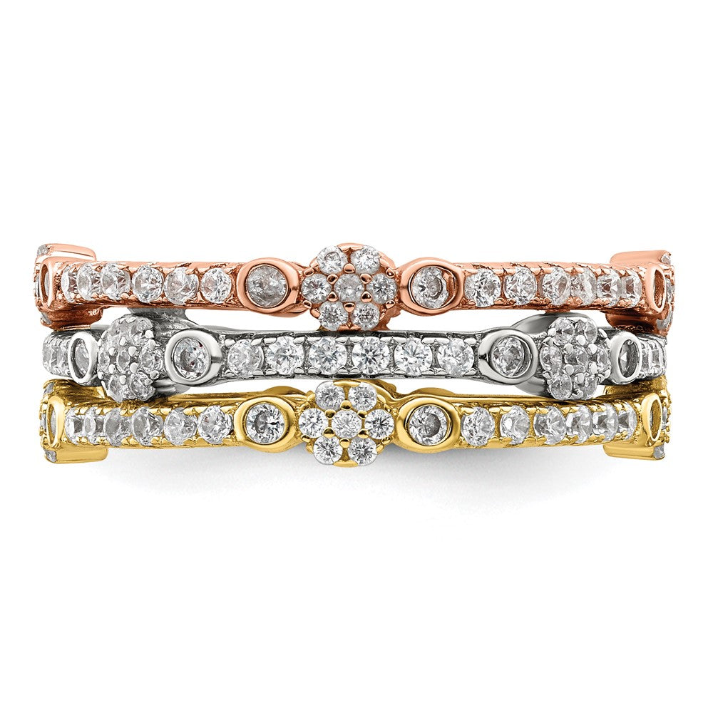 Sterlingsilber Rose & Goldfarben Memoire Zirkonia 3 Ring Set