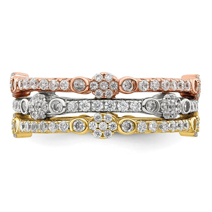 Sterlingsilber Rose & Goldfarben Memoire Zirkonia 3 Ring Set