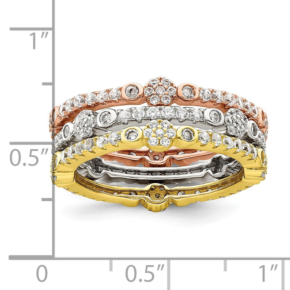 Sterlingsilber Rose & Goldfarben Memoire Zirkonia 3 Ring Set