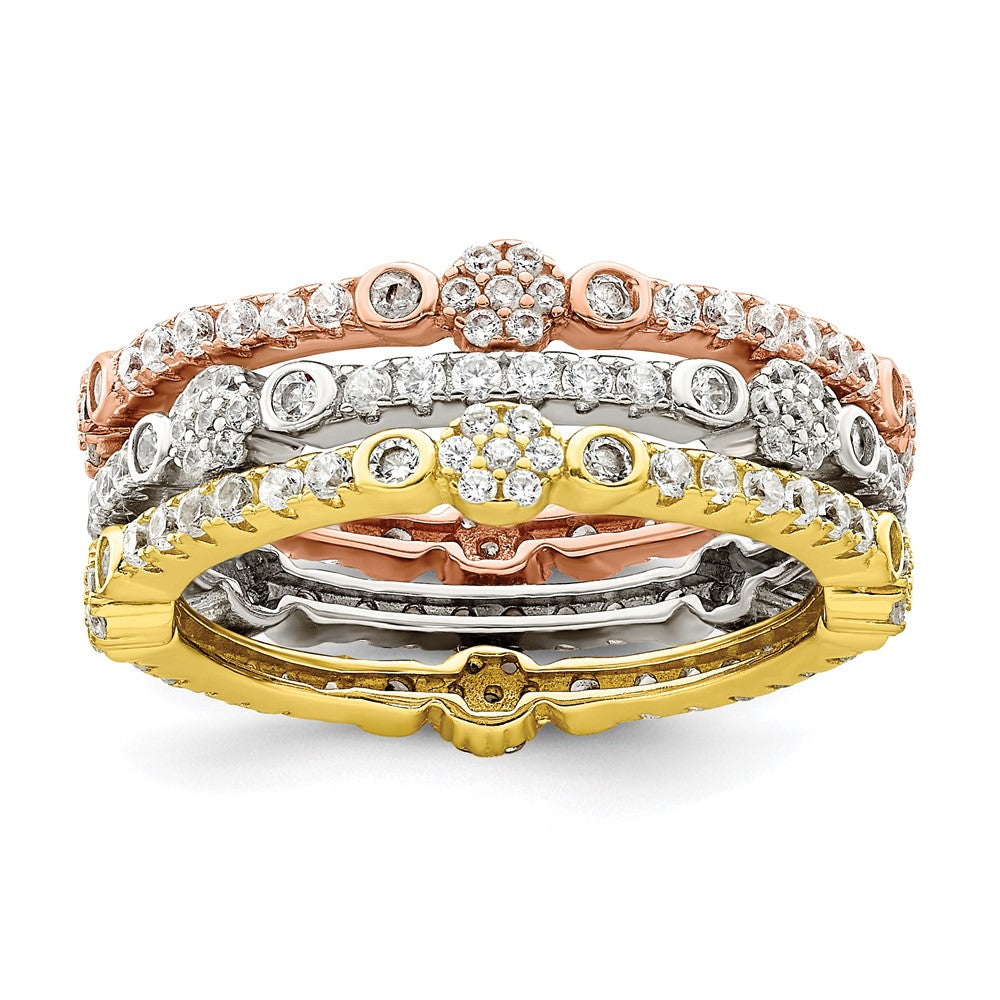Sterlingsilber Rose & Goldfarben Memoire Zirkonia 3 Ring Set