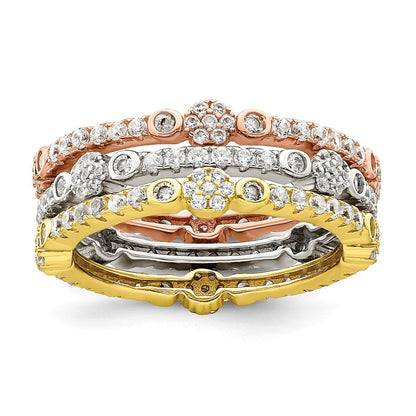 Sterlingsilber Rose & Goldfarben Memoire Zirkonia 3 Ring Set