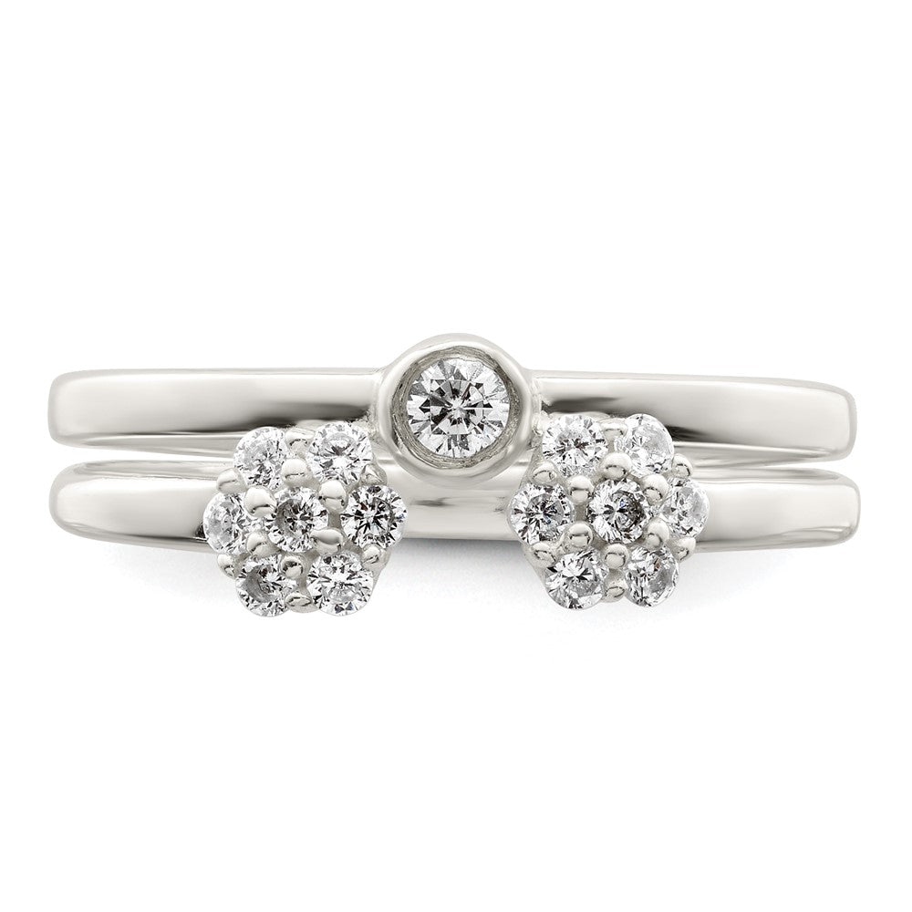 Sterlingsilber Zargenfassung Zirkonia und Blumen Ring Set (size 8 Nur)