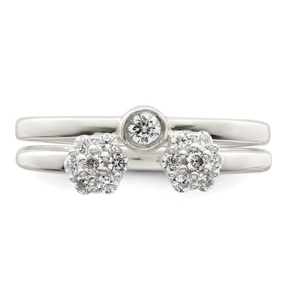 Sterlingsilber Zargenfassung Zirkonia und Blumen Ring Set (size 8 Nur)