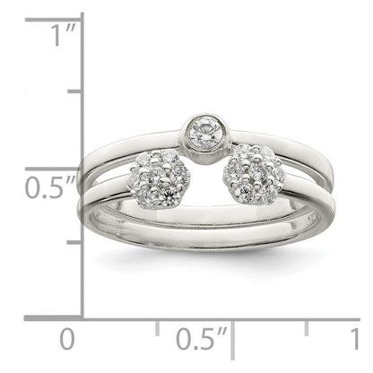 Sterlingsilber Zargenfassung Zirkonia und Blumen Ring Set (size 8 Nur)