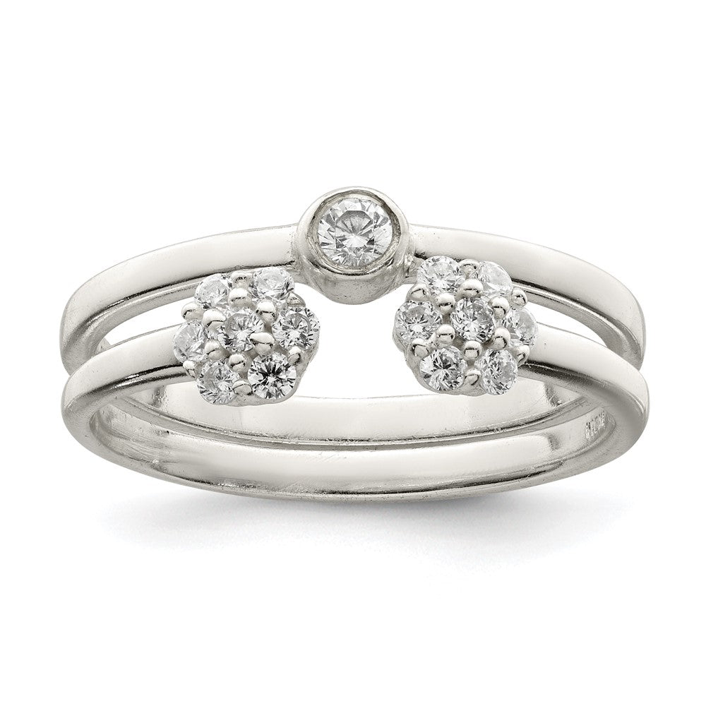 Sterlingsilber Zargenfassung Zirkonia und Blumen Ring Set (size 8 Nur)