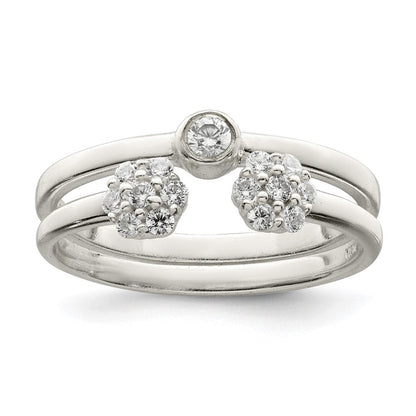 Sterlingsilber Zargenfassung Zirkonia und Blumen Ring Set (size 8 Nur)