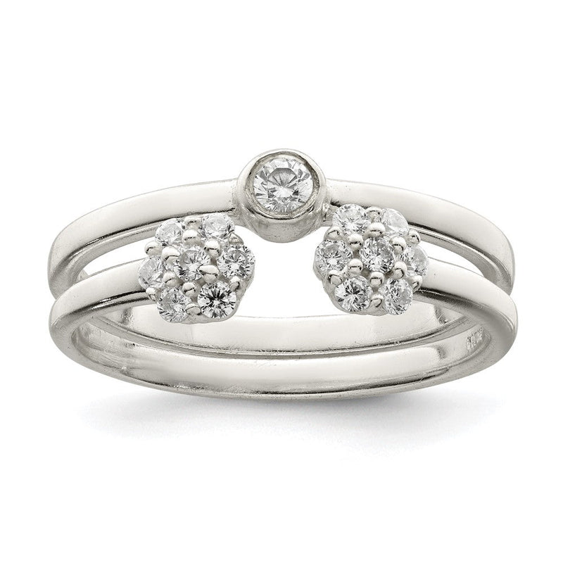 Sterlingsilber Zargenfassung Zirkonia und Blumen Ring Set (size 8 Nur)