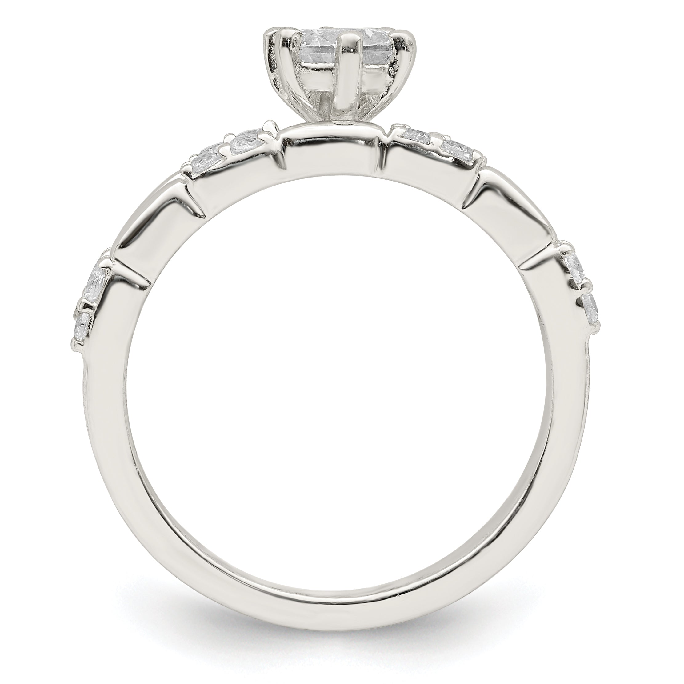 Sterlingsilber Poliert Zirkonia Hochzeit Ring Set