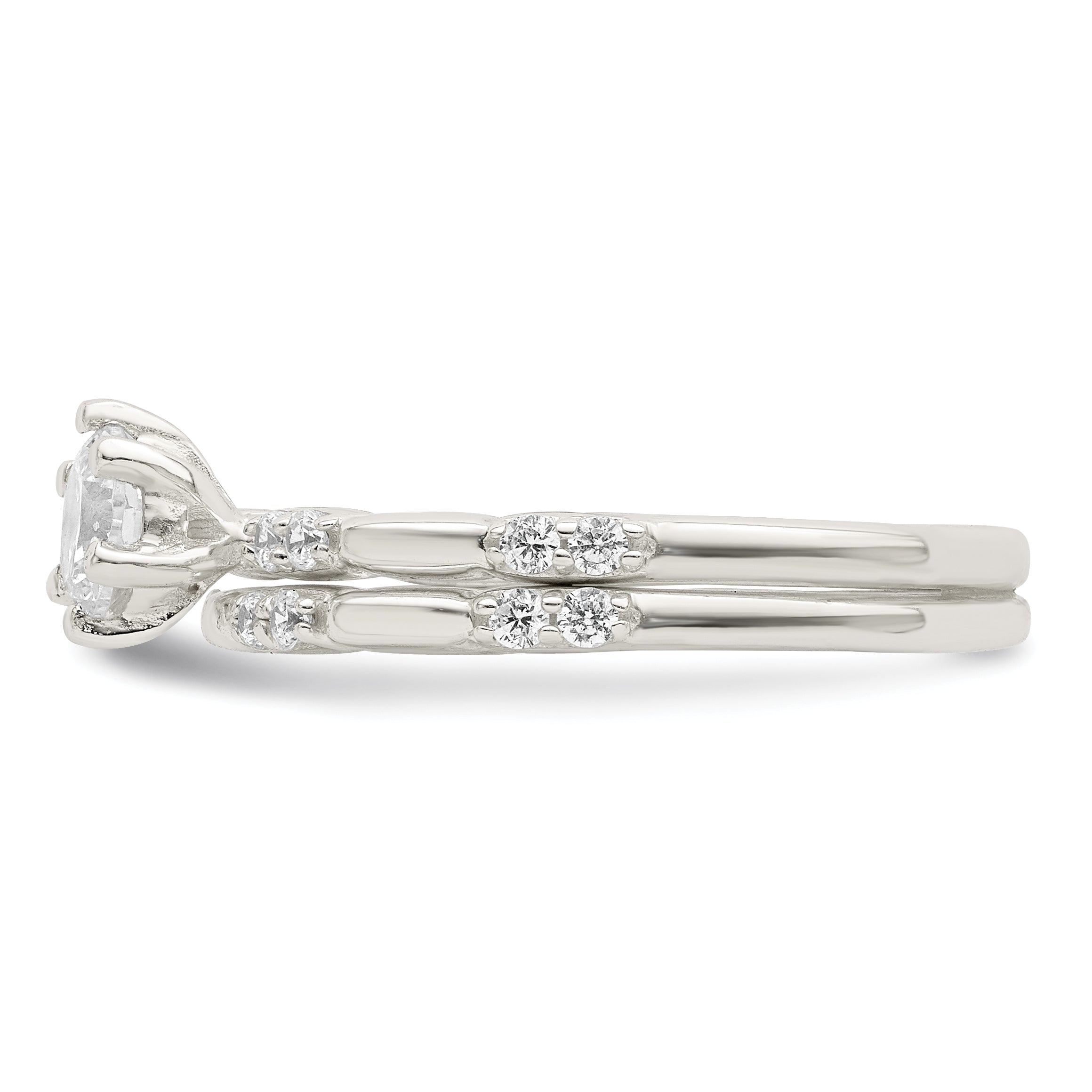 Sterlingsilber Poliert Zirkonia Hochzeit Ring Set