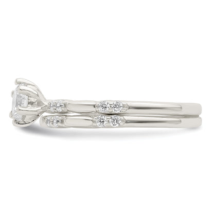 Sterlingsilber Poliert Zirkonia Hochzeit Ring Set