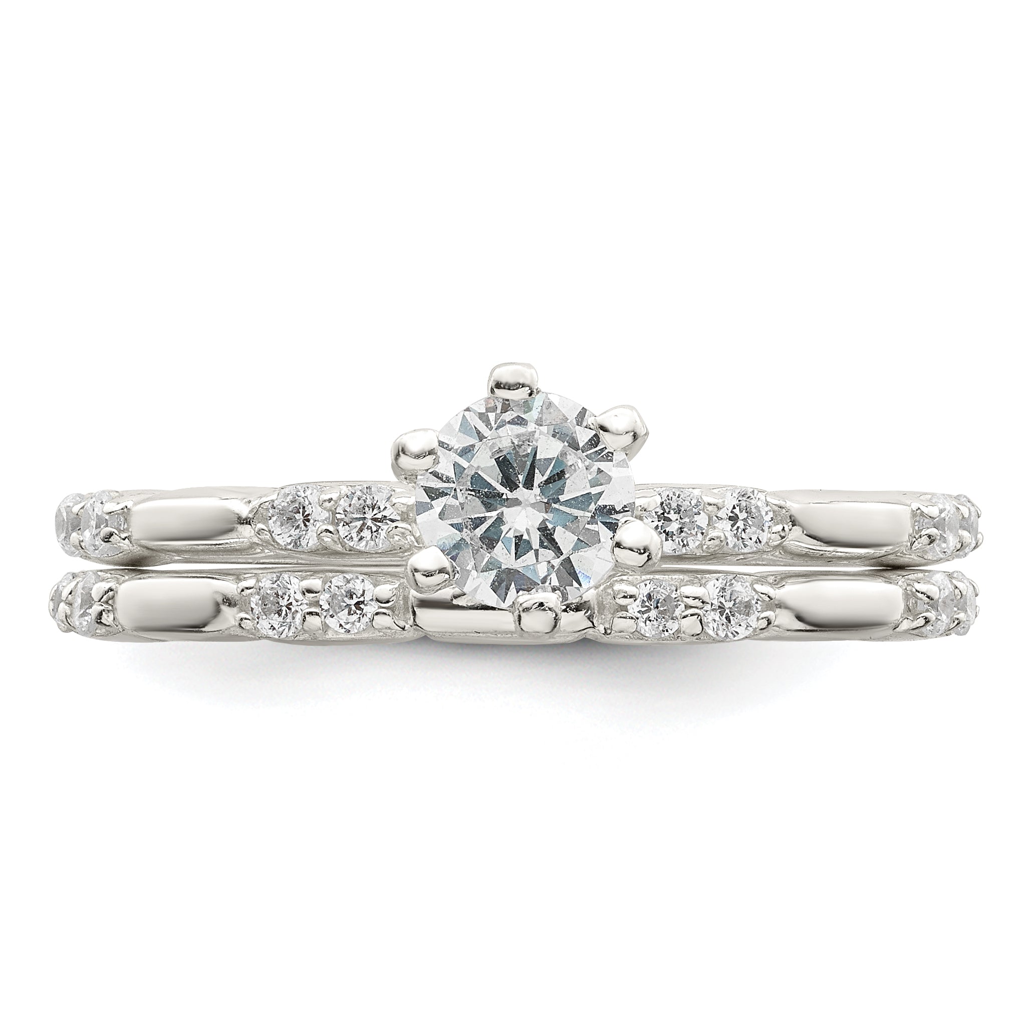 Sterlingsilber Poliert Zirkonia Hochzeit Ring Set