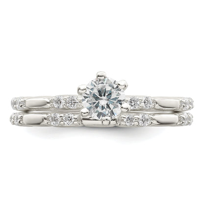 Sterlingsilber Poliert Zirkonia Hochzeit Ring Set