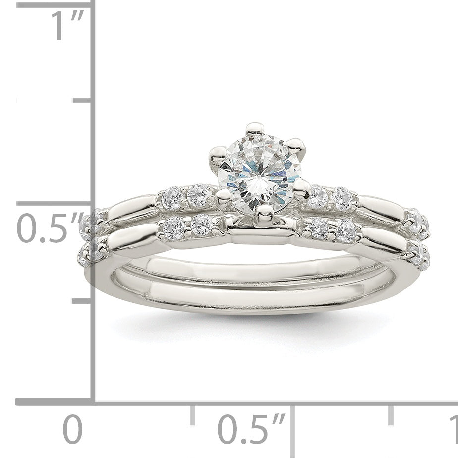 Sterlingsilber Poliert Zirkonia Hochzeit Ring Set