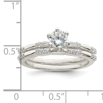 Sterlingsilber Poliert Zirkonia Hochzeit Ring Set