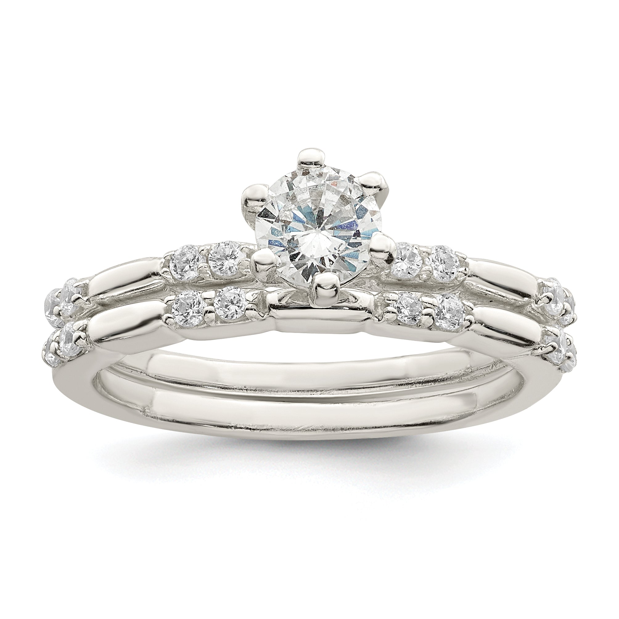 Sterlingsilber Poliert Zirkonia Hochzeit Ring Set