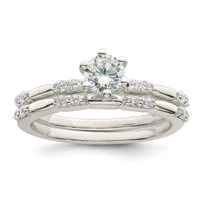 Sterlingsilber Poliert Zirkonia Hochzeit Ring Set