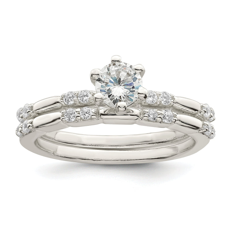 Sterlingsilber Poliert Zirkonia Hochzeit Ring Set