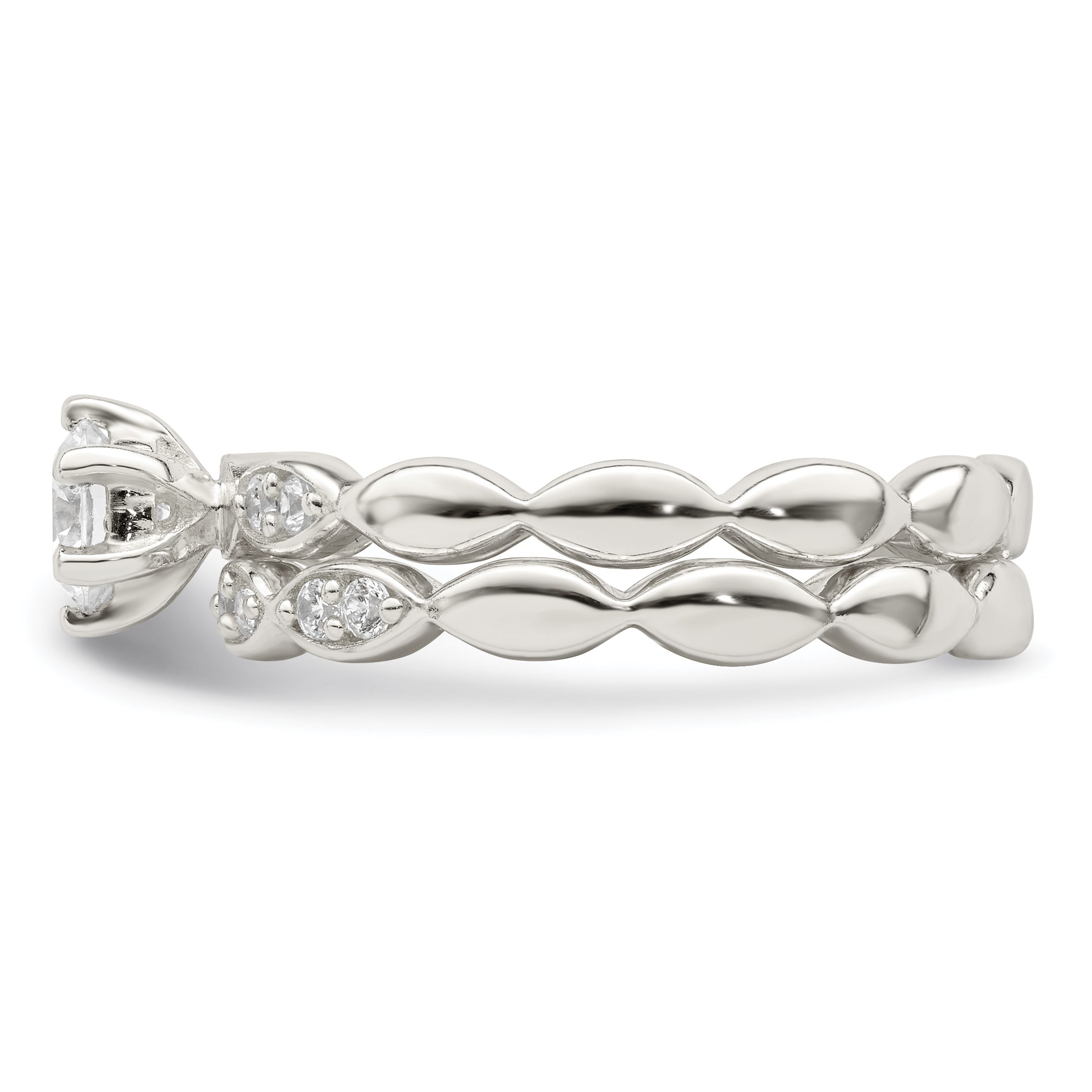 Sterlingsilber Poliert Zirkonia Hochzeit Ring Set