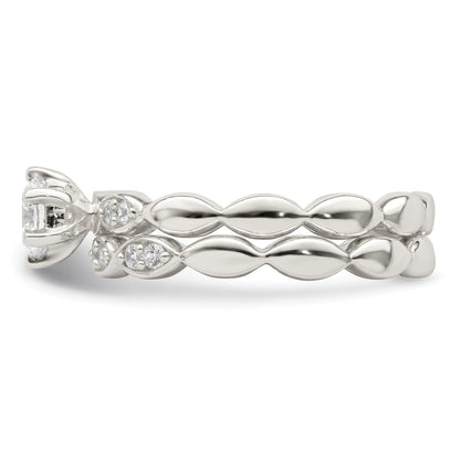 Sterlingsilber Poliert Zirkonia Hochzeit Ring Set