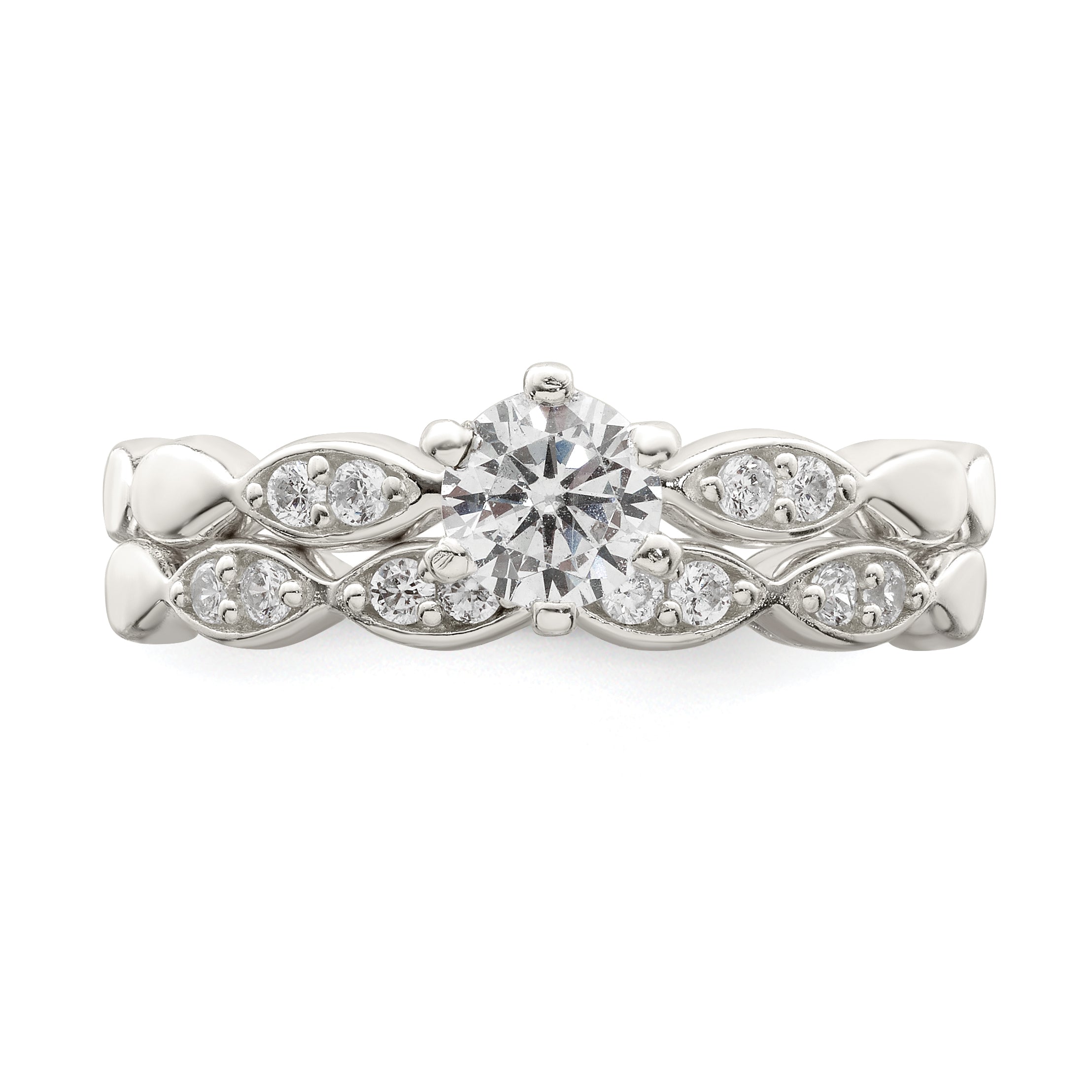 Sterlingsilber Poliert Zirkonia Hochzeit Ring Set
