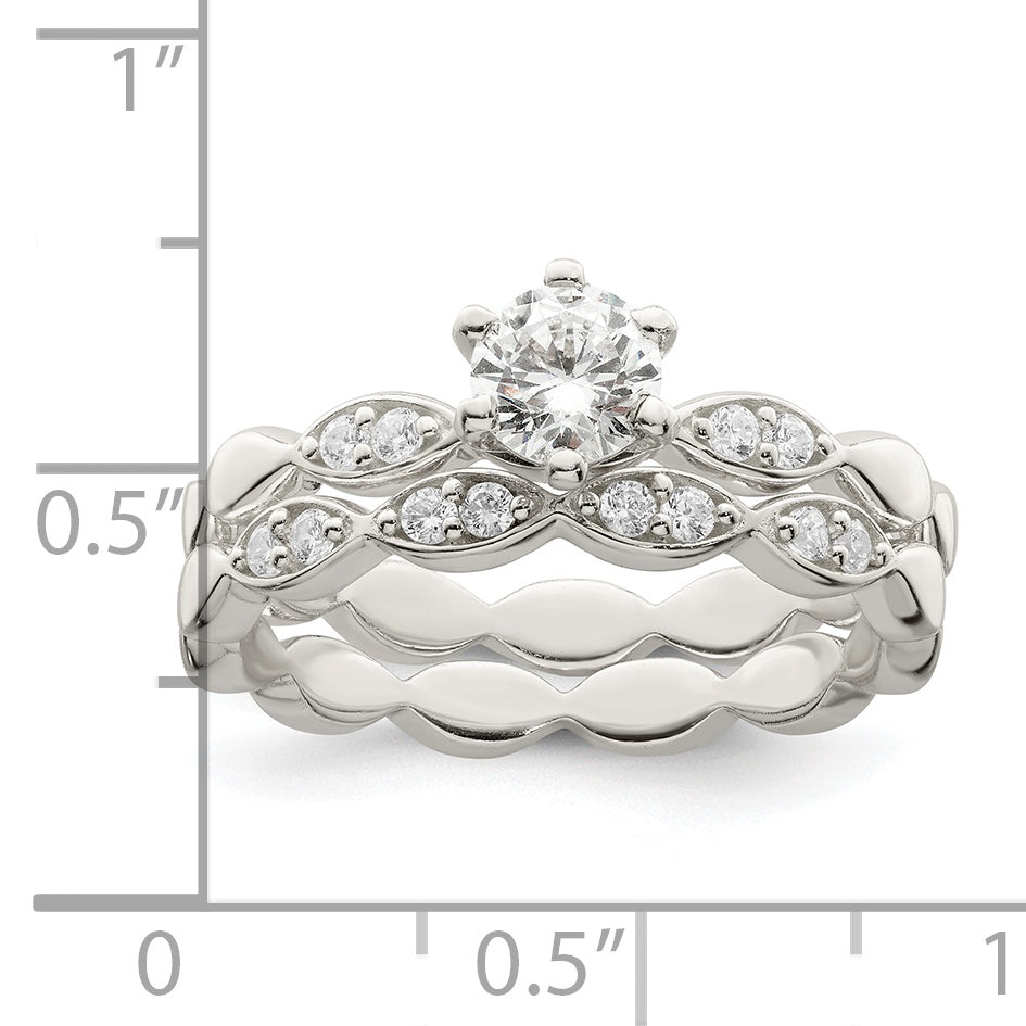 Sterlingsilber Poliert Zirkonia Hochzeit Ring Set