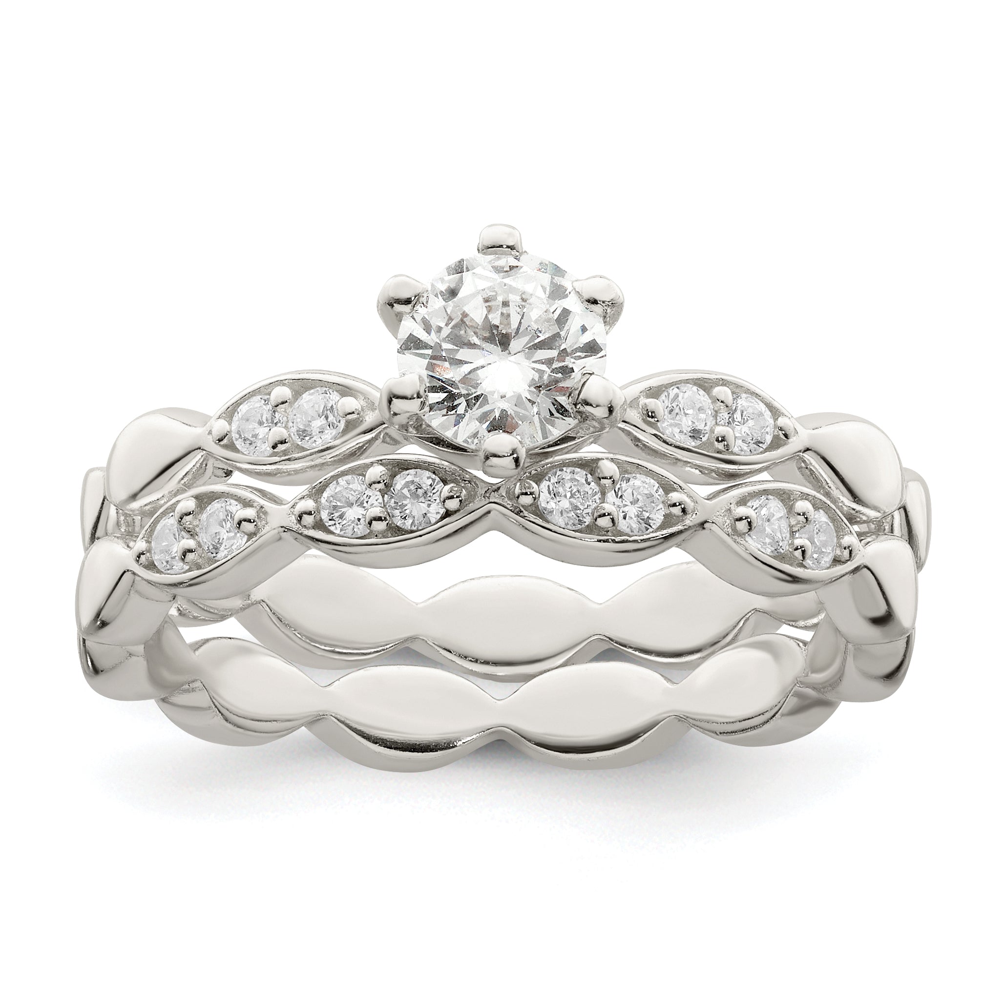 Sterlingsilber Poliert Zirkonia Hochzeit Ring Set