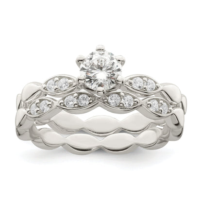 Sterlingsilber Poliert Zirkonia Hochzeit Ring Set