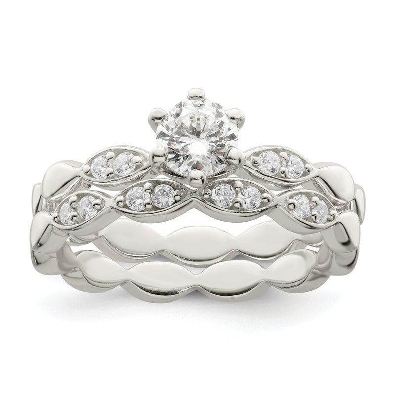 Sterlingsilber Poliert Zirkonia Hochzeit Ring Set