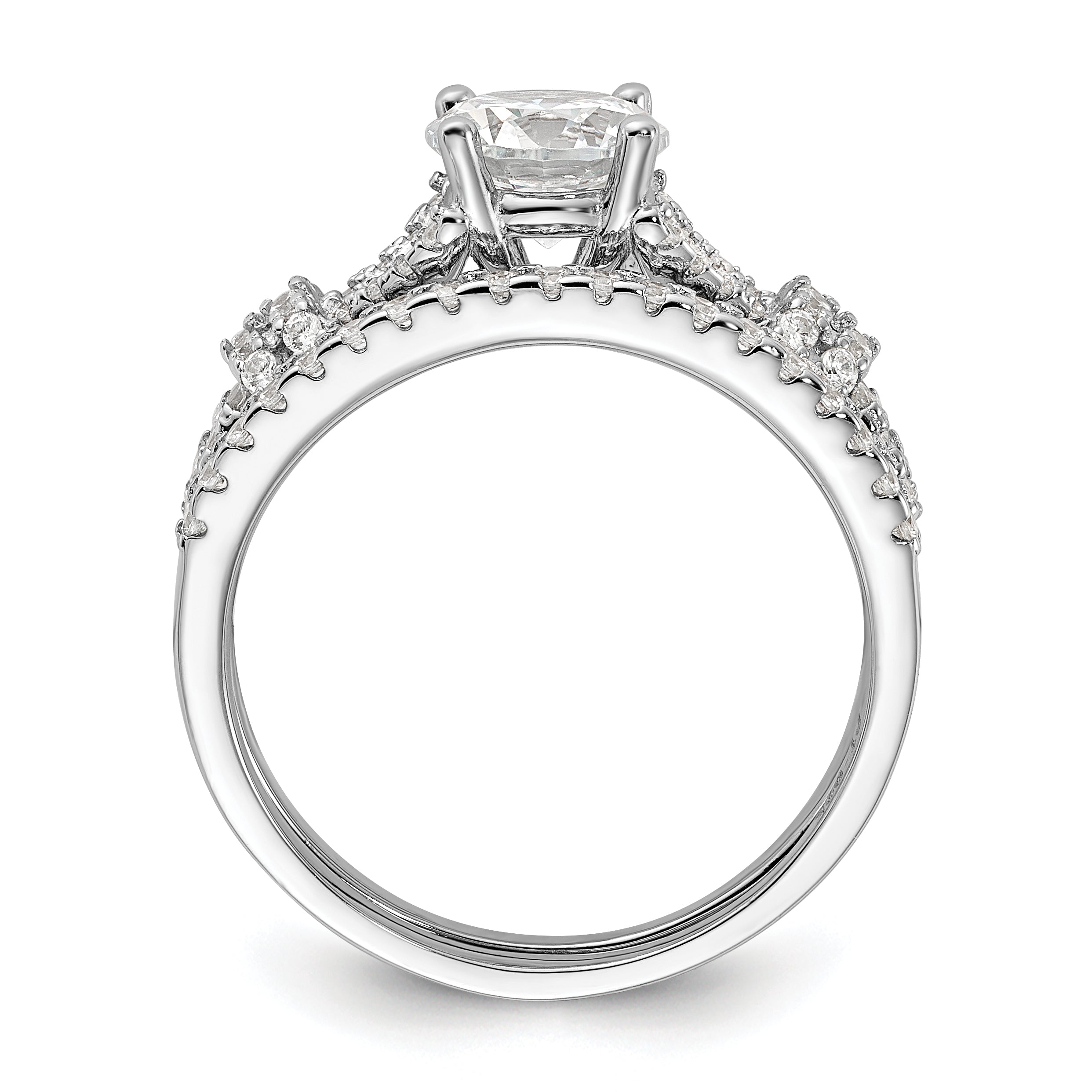 Sterlingsilber Rhodiniert Poliert Zirkonia Verlobung und Ring Set