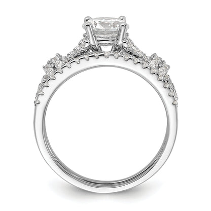 Sterlingsilber Rhodiniert Poliert Zirkonia Verlobung und Ring Set
